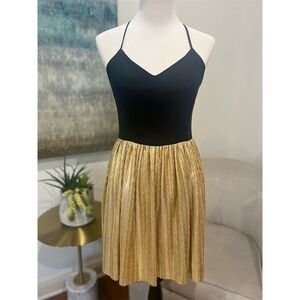 Amanda Uprichard Women's M Black & Gold Midi Cocktail Dress Sleeveless